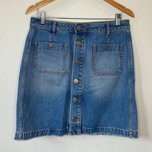 LOFT Blue Denim Front Button Up Midi Skirt (sz 6)